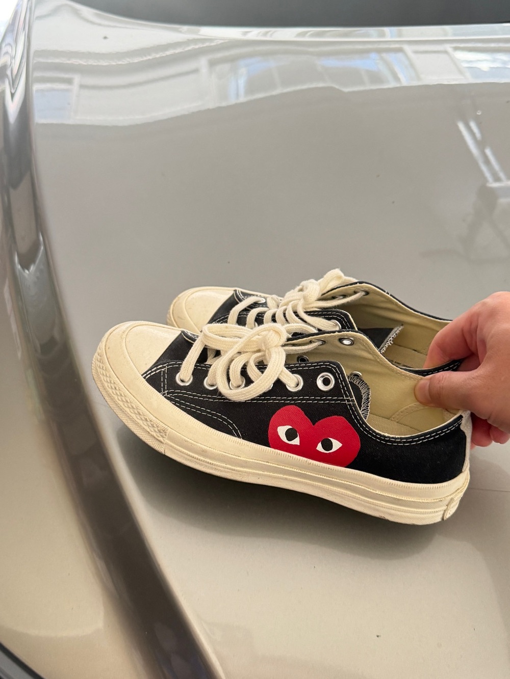 Comme des Garcons Black Canvas Low-Top Sneakers with Red Heart
